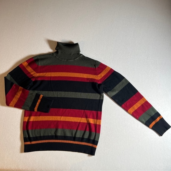 Vintage 90s Joseph A. Striped Colorblock Rainbow Turtleneck Sweater Size Medium
